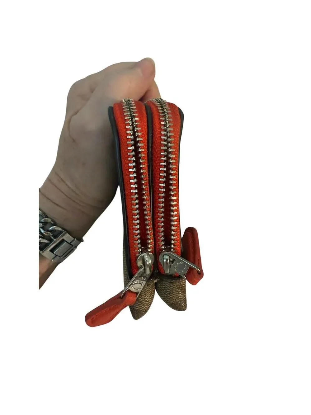 COACH N.Y. 2 Zipper Going Down Side Brown Wristlet Red Trim